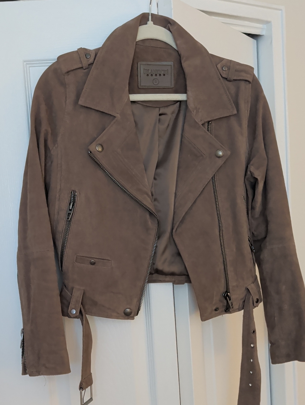 Blank NYC Suede Moto Jacket in Taupe